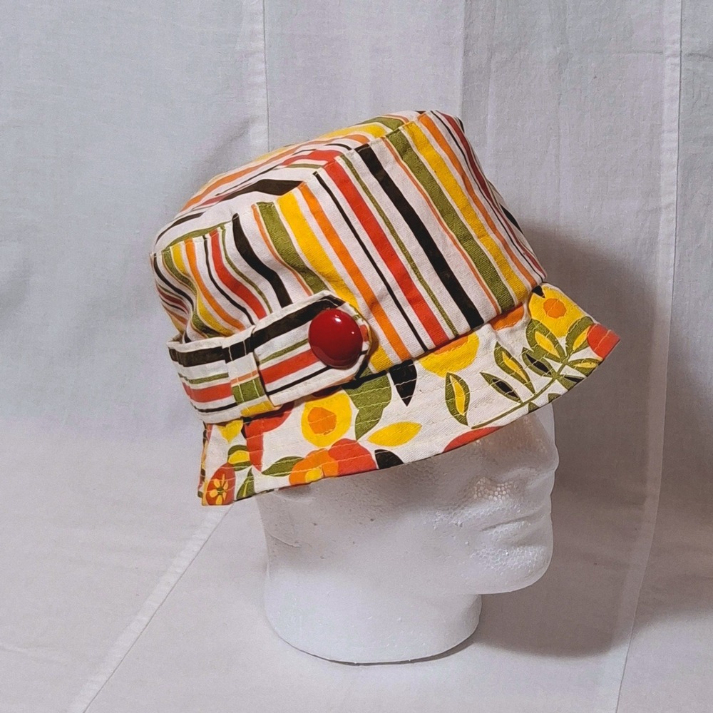 Alessandra Bacci Firenze Italy Linen Cotton Striped Floral Bucket Hat Multicolor